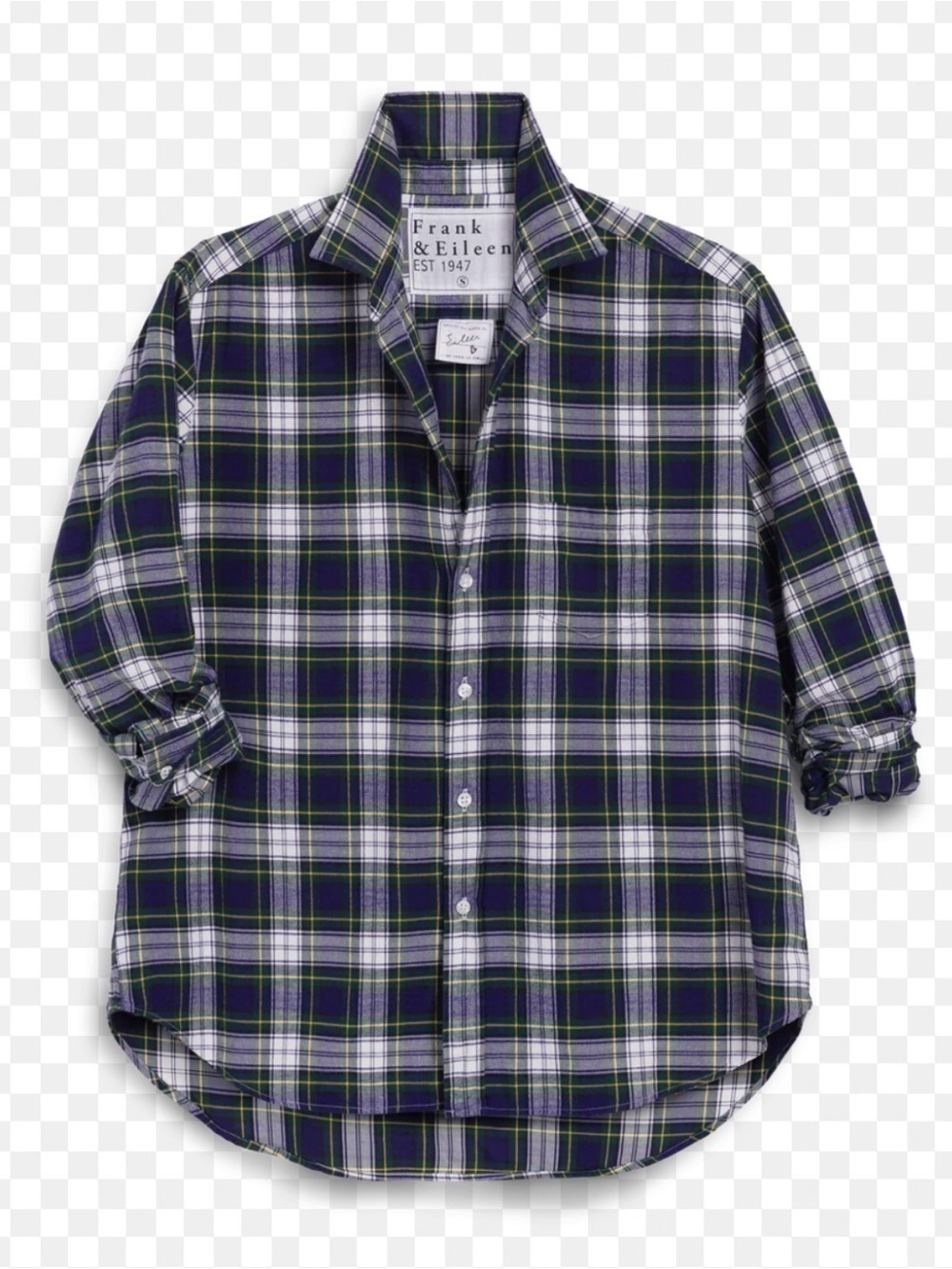 Frank & Eileen Eileen Plaid Relaxed Button Up Shirt Green Gray Navy Plaid L